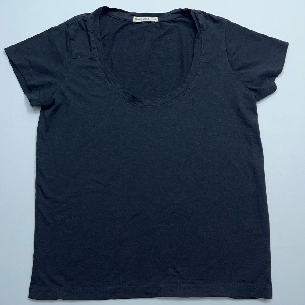 Marine Layer Low Neck Tee Womens Size XS Black Supima Cotton Modal Made USA